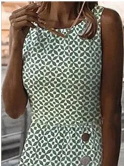 Women's Work Dress Midi Dress Green Sleeveless Print Print Summer Spring Crew Neck Elegant Office 2023 S M L XL XXL -Tesla Style pnfonq1658300822777