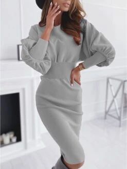 Women‘s Sweater Dress Winter Dress Black Blue Purple Pink Wine Gray Long Sleeve Pure Color Patchwork Winter Fall Crew Neck Casual 2022 S M L XL XXL 3XL -Tesla Style pnjjww1608293742055