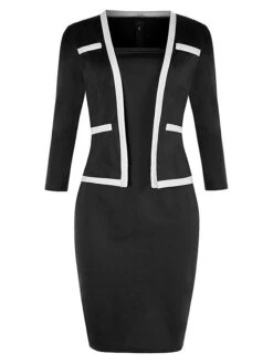 Women's Work Dress Sheath Dress Fashion Midi Dress Patchwork Fake Two Piece Square Neck 3/4 Length Sleeve Plain Regular Fit Black Pink Red Summer Spring S M L XL XXL -Tesla Style pnqywh1684322603094
