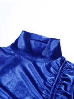 Women's Party Dress Velvet Dress Wedding Guest Dress Mini Dress Red Blue Long Sleeve Pure Color Ruched Spring Fall Winter High Neck Fashion Winter Dress Evening Party Wedding Guest 2023 S M L -Tesla Style pnunit1692351349029