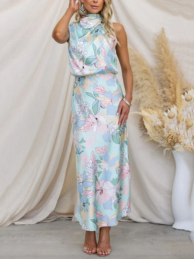 Women's Prom Dress Party Dress Satin Dress Long Dress Maxi Dress White Blue Orange Sleeveless Floral Ruched Fall Winter Autumn Halter Neck Fashion Evening Party Vacation 2023 S M L XL 9 Women's Prom Dress Party Dress Satin Dress Long Dress Maxi Dress White Blue Orange Sleeveless Floral Ruched Fall Winter Autumn Halter Neck Fashion Evening Party Vacation 2023 S M L XL - Image 7