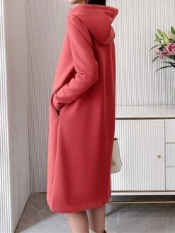 Women's Casual Dress Hoodie Dress Midi Dress Active Daily Outdoor Going Out Weekend Hoodie Pocket Solid Color Loose Fit Black Pink Green M L XL XXL 3XL -Tesla Style podyww1694427873511