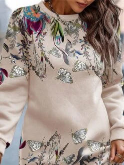 Women's Sweatshirt Dress Paisley Dress Mini Dress Warm Fashion Outdoor Vacation Going Out Crew Neck Print Floral Regular Fit Blue Khaki S M L XL XXL -Tesla Style pofapi1697633413375