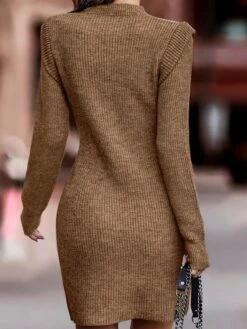 Women‘s Sweater Dress Winter Dress Sheath Dress Mini Dress Black Army Green Khaki Long Sleeve Pure Color Knit Spring Fall Winter Turtleneck Modern Winter Dress Vacation Fall Dress Slim 2023 S M L XL -Tesla Style ppieva1670491800173
