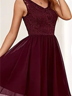 Women's Party Dress Homecoming Dress Cocktail Dress Midi Dress Wine Dark Blue Sleeveless Pure Color Lace Summer Spring V Neck Fashion Wedding Guest Birthday Vacation 2023 S M L XL 2XL -Tesla Style pprrvd1678950779893