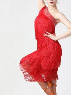 Women's Party Dress Fringe Dress Cocktail Dress Midi Dress Black White Light Red Sleeveless Pure Color Tassel Fringe Summer Spring Fall One Shoulder Fashion Evening Party Wedding Guest Vacation Slim -Tesla Style ppsfrf1639558931110