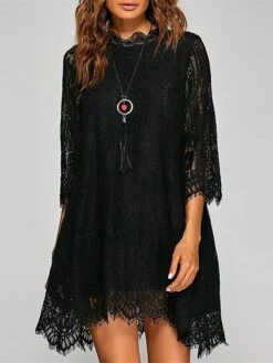 Women's Work Dress Party Dress Lace Dress Fashion Mini Dress Lace Stand Collar 3/4 Length Sleeve Plain Regular Fit Black White Spring Fall S M L XL XXL 10 Women's Work Dress Party Dress Lace Dress Fashion Mini Dress Lace Stand Collar 3/4 Length Sleeve Plain Regular Fit Black White Spring Fall S M L XL XXL -Tesla Style prbynm1690962386772