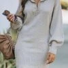 Women's Sweater Dress Jumper Dress Casual Dress Mini Dress Warm Pure Color Outdoor Casual Daily Going Out V Neck Long Sleeve 2023 Loose Fit Black Yellow Wine S M L XL XXL 3XL -Tesla Style prosds1692340285136
