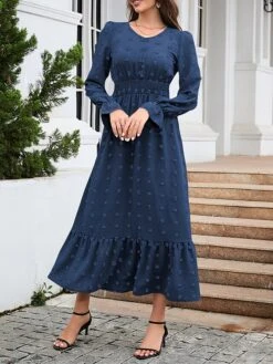 Women's Work Dress Swing Dress Black Dress Fashion Midi Dress Ruched V Neck Long Sleeve Plain Loose Fit Black Red Blue Fall Winter S M L XL XXL -Tesla Style prxrne1693300592478