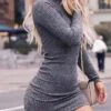 Women‘s Sweater Dress Winter Dress Sheath Dress Blue Purple Wine Gray Black Long Sleeve Pure Color Knit Winter Fall Turtleneck Casual Sexy Fall Dress Slim 2022 S M L XL XXL -Tesla Style pryiez1634285880417