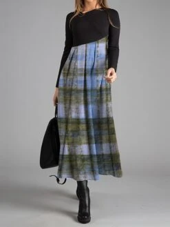 Women's Work Dress Casual Dress Swing Dress Fashion Winter Dress Daily Long Dress Maxi Dress Button Print V Neck Long Sleeve Plaid Regular Fit Yellow Red Blue Fall Winter S M L XL XXL -Tesla Style psahvt1697524338518