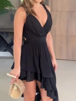 Women‘s Prom Dress Party Dress Wedding Guest Dress Black Dress Long Dress Maxi Dress Sleeveless Pure Color Ruffle Summer Spring Deep V Fashion Birthday Evening Party Wedding Guest S M L XL 2XL 3XL -Tesla Style pseiqs1686201595829