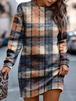 Women's Casual Dress Sweatshirt Dress Mini Dress Warm Fashion Outdoor Holiday Vacation Crew Neck Print Geometric Loose Fit Yellow Red Blue S M L XL XXL -Tesla Style pskkrp1693886821145