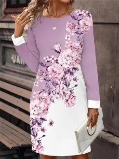 Women's Casual Dress Sweatshirt Dress Mini Dress Active Fashion Outdoor Holiday Vacation Crew Neck Print Floral Loose Fit Blue Purple Green S M L XL XXL -Tesla Style psoxqh1695195912298