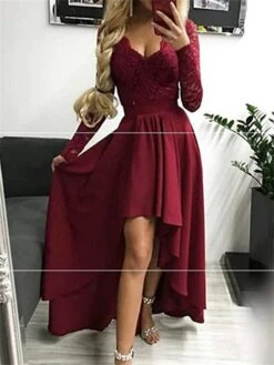 Women‘s Party Dress Wedding Guest Dress Emerald Green Dress Long Dress Maxi Dress Green Black Blue Long Sleeve Pure Color Lace Winter Fall Autumn V Neck Party Winter Dress 2023 S M L XL -Tesla Style psridj1663926722156