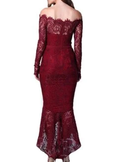 Women‘s Cocktail Party Dress Wedding Guest Dress Lace Dress Midi Dress Black White Wine Long Sleeve Pure Color Lace Winter Fall Autumn Off Shoulder Elegant Winter Dress Fall Dress 2023 S M L XL -Tesla Style psvgdt1635409559951