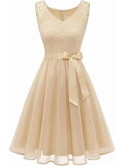 Women's Party Dress Lace Dress Homecoming Dress Midi Dress Pink Wine Khaki Sleeveless Pure Color Lace Summer Spring Fall V Neck Vintage Wedding Guest Birthday Vacation 2023 S M L XL XXL -Tesla Style ptsrwh1691399762066