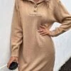 Women's Sweater Dress Jumper Dress Casual Dress Mini Dress Warm Pure Color Outdoor Casual Daily Going Out Lapel Long Sleeve Button 2023 Loose Fit Khaki S M L -Tesla Style puihhh1695106683831