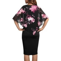 Women's Work Dress Sheath Dress Church Dress Midi Dress Black Pink Wine Half Sleeve Floral Fake Two Piece Summer Spring V Neck Elegant Office Wedding Guest Summer Dress 2023 S M L XL XXL -Tesla Style pvdjne1649223860782