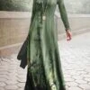 Women's Work Dress Casual Dress A Line Dress Fashion Winter Dress Daily Long Dress Maxi Dress Print Crew Neck Long Sleeve Floral Ombre Regular Fit Blue Fuchsia Green Fall Winter S M L XL XXL