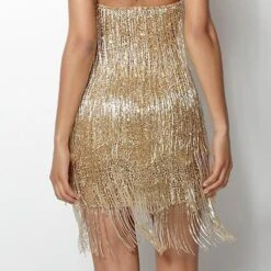 Women's Party Dress Fringe Dress Homecoming Dress Mini Dress Gold Sleeveless Pure Color Tassel Fringe Summer Spring Fall One Shoulder Fashion Wedding Guest Birthday Vacation Slim 2022 S M L XL -Tesla Style pvkzhf1636337959028