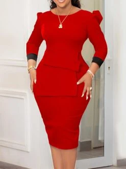 Women's Work Dress Sheath Dress Semi Formal Dress Fashion Office Daily Workfashion Midi Dress Button Crew Neck Long Sleeve Plain Slim Yellow Red Blue Fall Winter S M L XL XXL