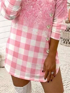 Women's Party Dress Cocktail Dress Wedding Guest Dress Mini Dress Pink Long Sleeve Plaid Button Spring Fall Winter V Neck Fashion Winter Dress Wedding Guest Vacation 2023 S M L XL XXL 3XL -Tesla Style pwisnp1692166901296