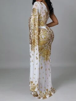 Women's Party Dress Sequin Dress Sheath Dress Long Dress Maxi Dress Black Gold Long Sleeve Floral Print Spring Fall Winter One Shoulder Fashion Party Winter Dress Evening Party Slim 2023 S M L XL XXL -Tesla Style pwzijn1657190187271