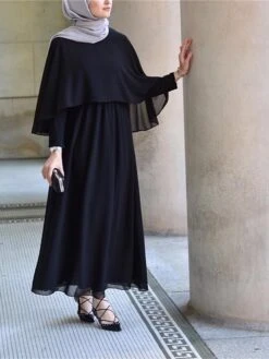 Women's Work Dress Chiffon Dress Swing Dress Fashion Long Dress Maxi Dress Ruched Crew Neck Long Sleeve Plain Regular Fit Black Khaki Fall Winter S M L XL XXL -Tesla Style pxzahb1693300570594