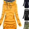 Women's Hoodie Dress Sheath Dress Short Mini Dress Black Yellow Army Green Navy Blue Long Sleeve Pure Color Pocket Fall Winter Hooded Casual Loose 2022 S M L XL XXL 3XL / Casual Dress -Tesla Style pygiju1666782989919