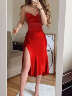 Women‘s Party Dress Stain Knee Length Dress Light Pink Red Sleeveless Pure Color Split Button Spring Summer Cold Shoulder Elegant Sexy Party 2023 S M L XL 6 Women‘s Party Dress Stain Knee Length Dress Light Pink Red Sleeveless Pure Color Split Button Spring Summer Cold Shoulder Elegant Sexy Party 2023 S M L XL -Tesla Style pywcok1639737989031