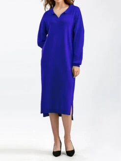 Women's Sweater Dress Jumper Dress Winter Dress Midi Dress Warm Plain Outdoor Holiday Vacation Going Out Lapel Long Sleeve 2023 Loose Fit Black Blue Brown One Size -Tesla Style pzihnt1697767703235