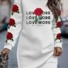 Women's Casual Dress Sweatshirt Dress Winter Dress Letter Rose Print Crew Neck Mini Dress Fashion Streetwear Outdoor Daily Long Sleeve Loose Fit White Fall Winter S M L XL XXL -Tesla Style pzkzrq1693969720872