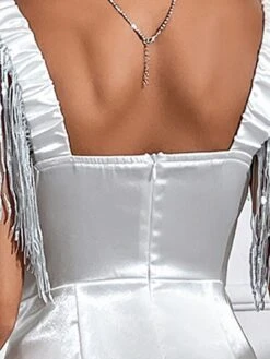 Women's Party Dress Fringe Dress Cocktail Dress Midi Dress White Half Sleeve Pure Color Tassel Fringe Summer Spring Fall Square Neck Fashion Vacation 2023 S M L XL -Tesla Style pzndqk1692857481529