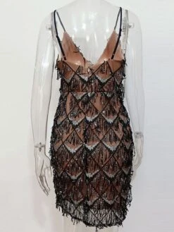 Women‘s Party Dress Fringe Dress Sequin Dress Homecoming Dress Mini Dress Black Champagne Gold Sleeveless Pure Color Sparkly Glitter Sequins Summer Spring Fall Spaghetti Strap Fashion Vacation -Tesla Style pzsial1692770528276