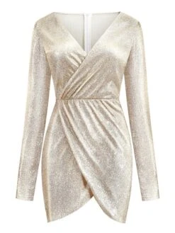 Women's Party Dress Sequin Dress Sheath Dress Mini Dress Silver Black Pink Long Sleeve Pure Color Sequins Fall Winter Autumn V Neck Fashion Party Winter Dress Birthday 2022 S M L XL XXL 3XL 4XL 5XL -Tesla Style qacdbg1634099227457