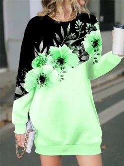 Women's Casual Dress Sweatshirt Dress Winter Dress Floral Print Crew Neck Mini Dress Fashion Streetwear Outdoor Daily Long Sleeve Loose Fit Pink Blue Purple Fall Winter S M L XL XXL -Tesla Style qahdoy1695891747491