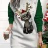 Women's Christmas Casual Dress Sweatshirt Dress Mini Dress Warm Fashion OutdoorVacation Crew Neck Print Animal Loose Fit Black Yellow Red S M L XL XXL -Tesla Style qaseos1695365426200