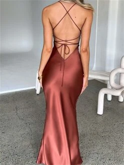 Women‘s Party Dress Satin Dress Sheath Dress Long Dress Maxi Dress Black Brown Sleeveless Pure Color Backless Winter Fall Spring Spaghetti Strap Fashion Party Evening Party Loose Fit 2023 S M L -Tesla Style qbndrv1671789824921