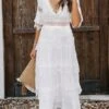 Women's Party Dress Lace Dress White Dress Midi Dress Black Pink White Half Sleeve Pure Color Lace Spring Summer V Neck S M L XL XXL -Tesla Style qbunme1635477853588