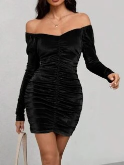 Women's Party Dress Velvet Dress Homecoming Dress Mini Dress Black Long Sleeve Pure Color Ruched Spring Fall Winter Off Shoulder Fashion Winter Dress Wedding Guest Birthday Slim 2023 S M L XL 10 Women's Party Dress Velvet Dress Homecoming Dress Mini Dress Black Long Sleeve Pure Color Ruched Spring Fall Winter Off Shoulder Fashion Winter Dress Wedding Guest Birthday Slim 2023 S M L XL -Tesla Style qbznsg1692689428334