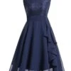 Women‘s Semi Formal Party Dress Wedding Guest Dress Lace Dress Swing Dress Midi Dress Pink Wine Navy Blue Sleeveless Pure Color Lace Winter Fall Spring Crew Neck Elegant Dress Date 2023 S M L XL XXL