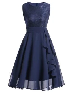 Women‘s Semi Formal Party Dress Wedding Guest Dress Lace Dress Swing Dress Midi Dress Pink Wine Navy Blue Sleeveless Pure Color Lace Winter Fall Spring Crew Neck Elegant Dress Date 2023 S M L XL XXL