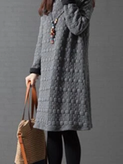 Women's Work Dress Sheath Dress Black Dress Fashion Midi Dress Ruched Turtleneck Long Sleeve Plain Loose Fit Black Wine Gray Fall Winter M L XL XXL -Tesla Style qcajzq1693300598778