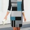 Women's Work Dress Casual Dress Sheath Dress Fashion Winter Dress Office Daily Midi Dress Print Crew Neck 3/4 Length Sleeve Geometric Color Block Regular Fit Pink Navy Blue Blue Fall Winter S M L XL -Tesla Style qcigpl1695350902014