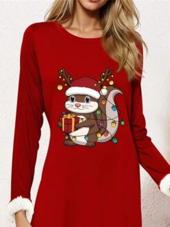 Women's Christmas Dress Sweatshirt Dress Mini Dress Warm Fashion Outdoor Christmas Holiday Crew Neck Print Reindeer Loose Fit Wine S M L XL XXL -Tesla Style qdiacc1697706110825