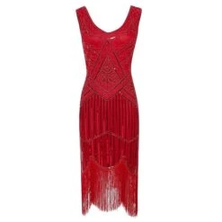 Women‘s Halloween Dress Party Dress Fringe Dress Knee Length Dress Black Gold Sapphire Silver Gray Khaki Green White Black Red Sleeveless Geometric Abstract Sequins Tassel Fringe Spring U Neck Elegant -Tesla Style qeeklt1630486839852