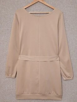 Women's Work Dress Casual Dress White Dress Fashion Daily Workfashion Mini Dress Patchwork Crew Neck Long Sleeve Plain Loose Fit White Khaki Fall Winter S M L XL -Tesla Style qeerag1695635219164