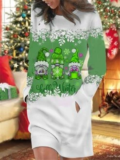 Women's Christmas Casual Dress Sweatshirt Dress Mini Dress Warm Fashion OutdoorHoliday Crew Neck Pocket Print Santa Claus Snowflake Loose Fit Burgundy Blue Green S M L XL XXL -Tesla Style qeizzy1695644566835