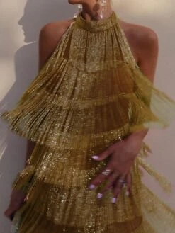 Women's Party Dress Fringe Dress Wedding Guest Dress Mini Dress Aqua Blue Pink Purple Sleeveless Pure Color Tassel Fringe Summer Spring Fall Halter Neck Party Vacation Summer Dress 2023 S M L XL -Tesla Style qeslga1684293745308